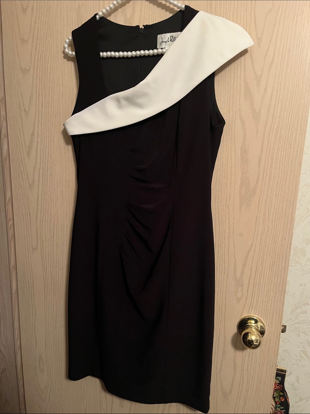 Joseph Ribkoff Black Dress with White One-Shoulder Detail
